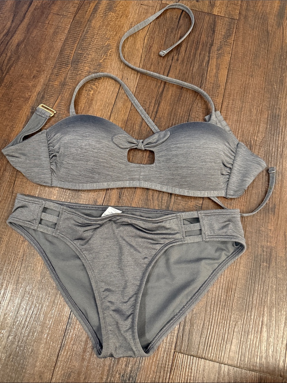 Athleta Heather Gray Bandeau Bikini Set with Keyhole Detail